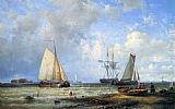 Louis Verboeckhoven Fishing Vessels by the Shore painting